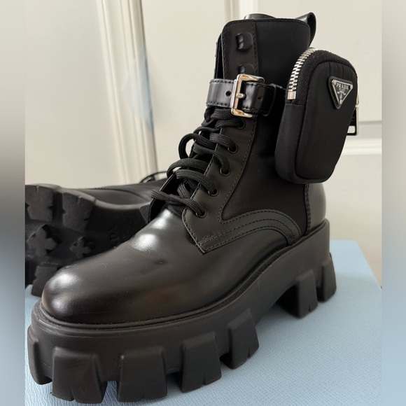 PRADA Monolith with Side Pocket Ankle Boot Size US 7 Black - Picture 6 of 17